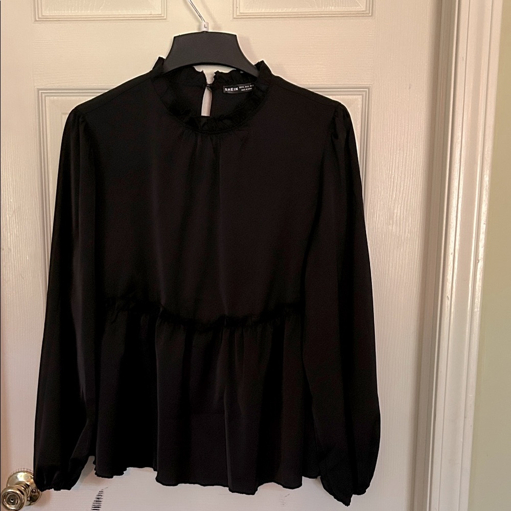 SHEIN Black Ruffle Blouse